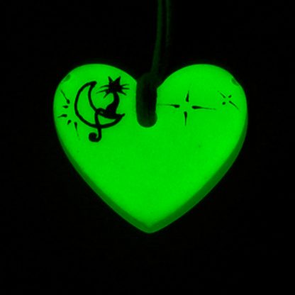 Collar Corazón Gato lunático Verde Brillando